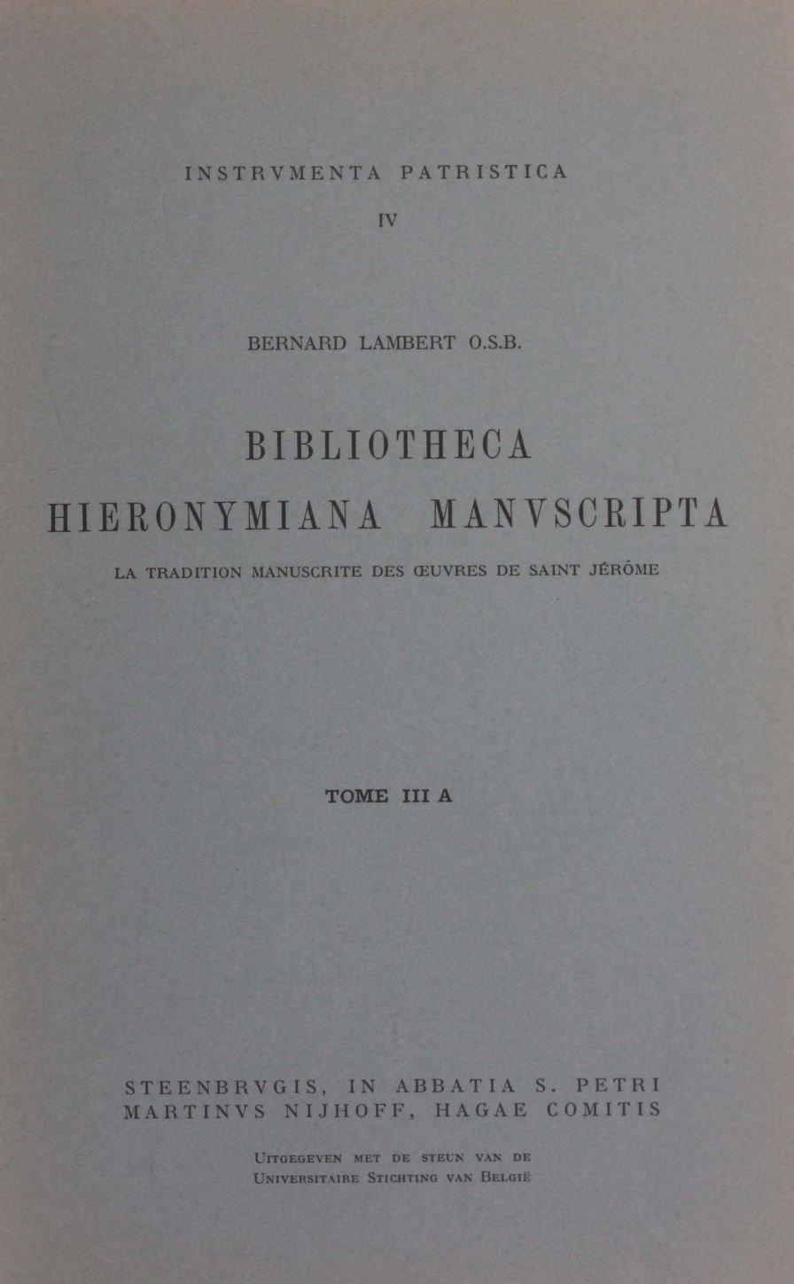 Bibliotheca Hieronymiana manuscripta