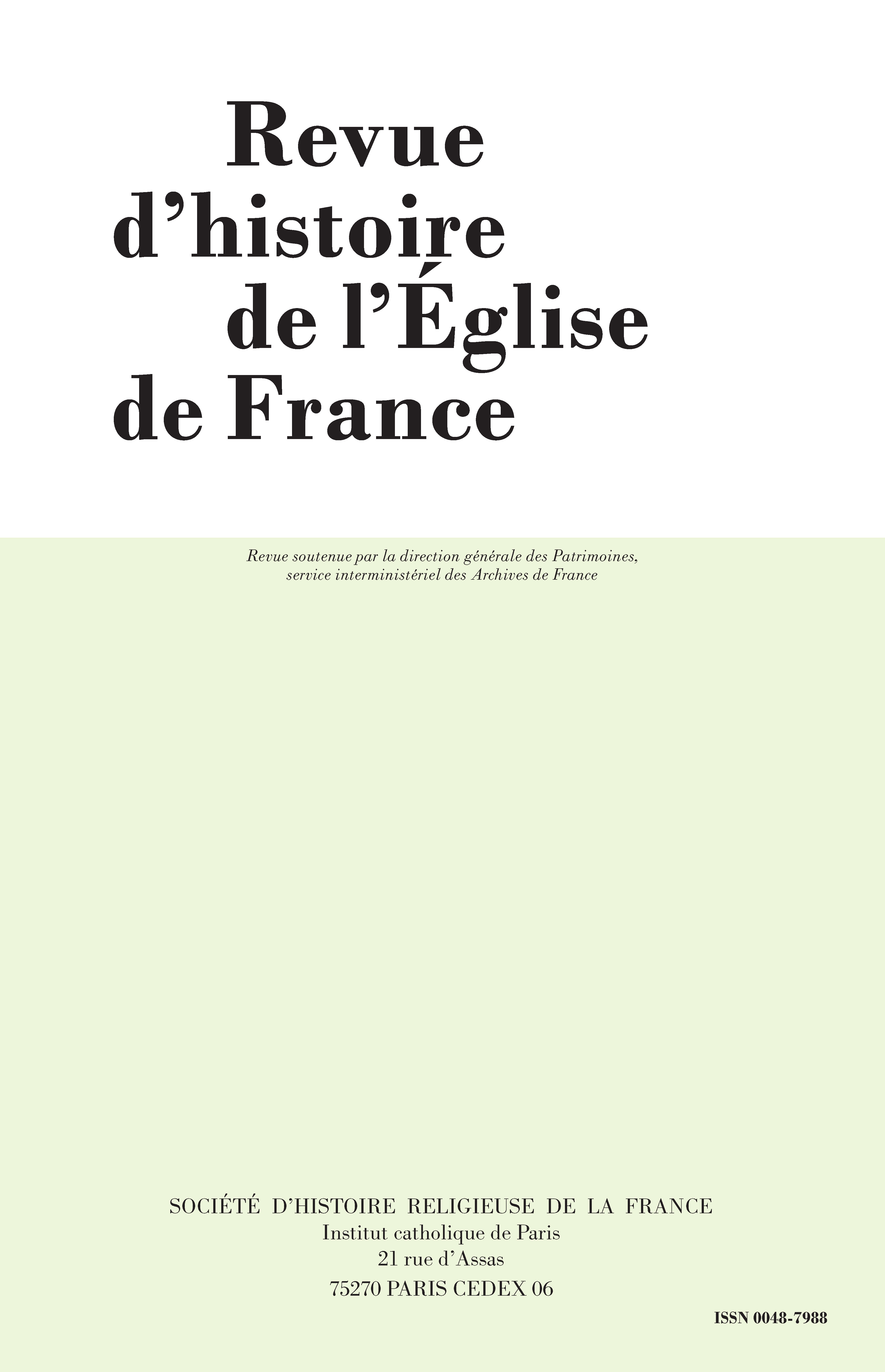 Revue d'Histoire de l'Eglise de France